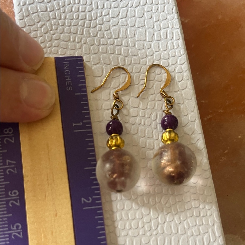 Handmade Beaded Drop Elegant Gold and Purple Beaded Earrings